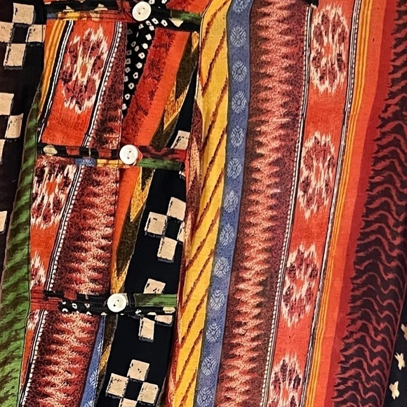 Rene Derhy Vintage Sheer Tribal Print Tunic Top Boho Half Button Front Sz L - Picture 11 of 11